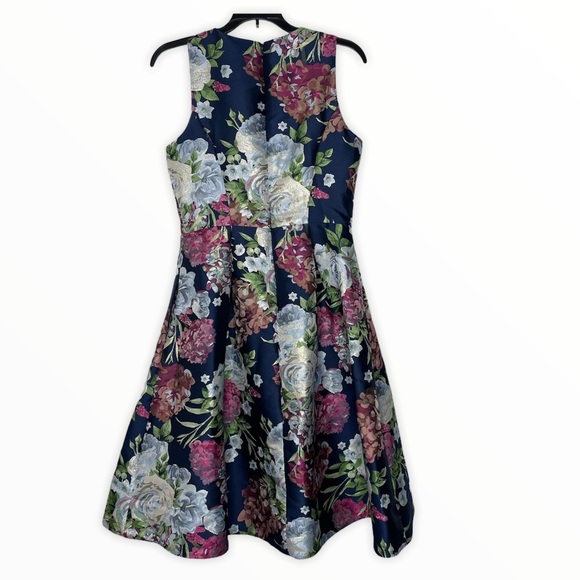 Eliza J Floral Jacquard Fit & Flare Dress in Navy NWT - Picture 2 of 2